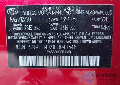 2020 Hyundai Sonata Limited from USA, damaged, VIN 5NPEH4J21LH049348